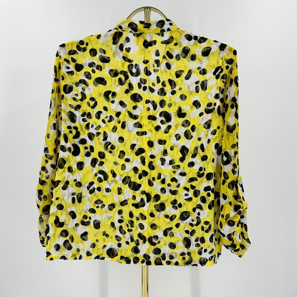 Ruby Rd Petite Yellow Leopard Print Roll Tab Sleeve Burnout Blouse 12P